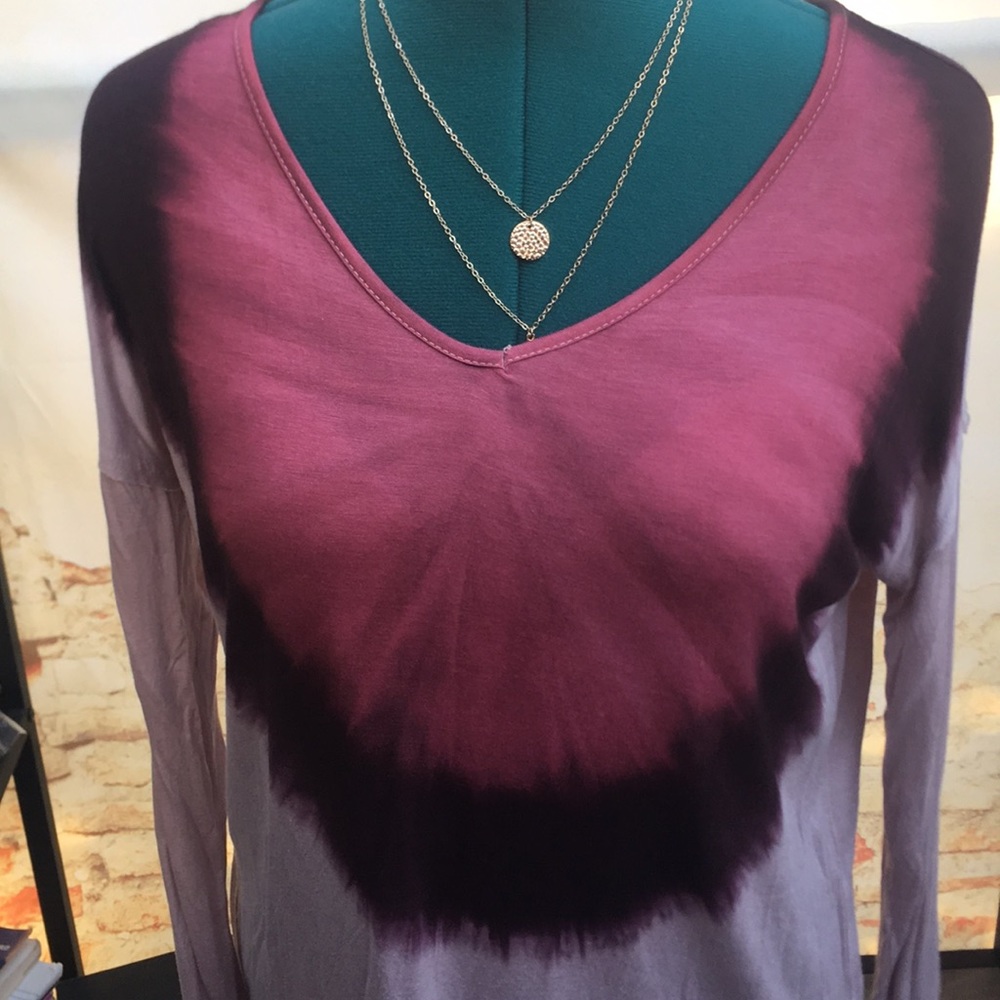 NWT Women’s Jersey Knit Soft Long Sleeve Boho Ombré Tie-Dye V-Neck Shirt